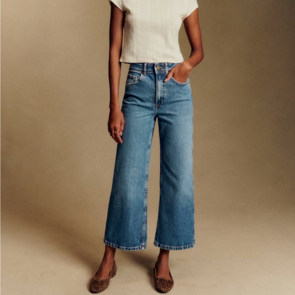 Sezane Le Crop Denim Blue Wide Leg Crop Jeans